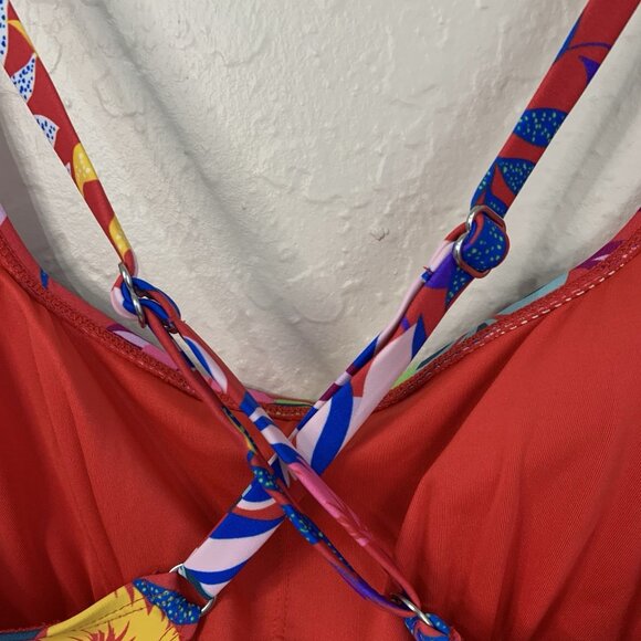 Caribbean Joe Swimsuit Women 12 Coral One Piece Ruched Sides X Back Beach Cruise - Picture 4 of 11